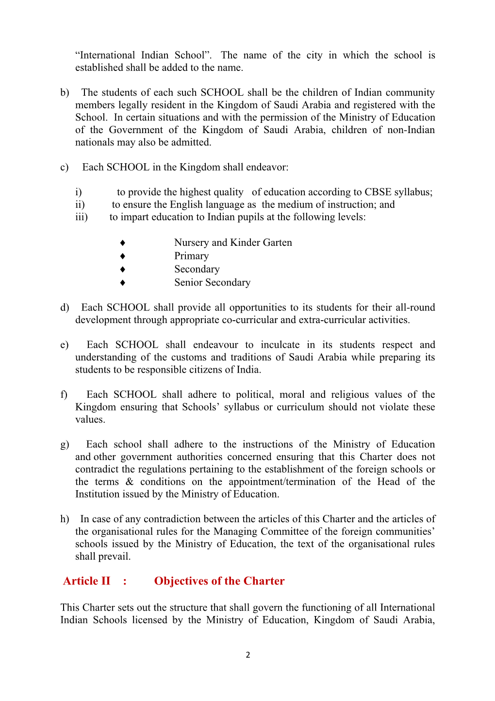 Charter of International Indian Schools Under the Supervision of the Ministry of Education