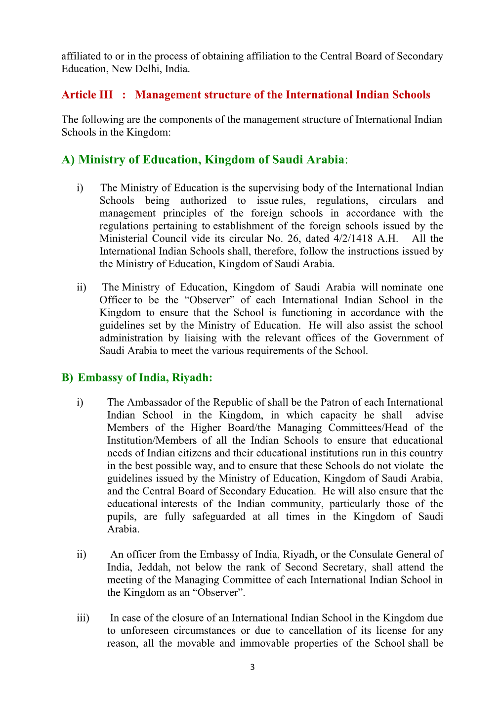 Charter of International Indian Schools Under the Supervision of the Ministry of Education
