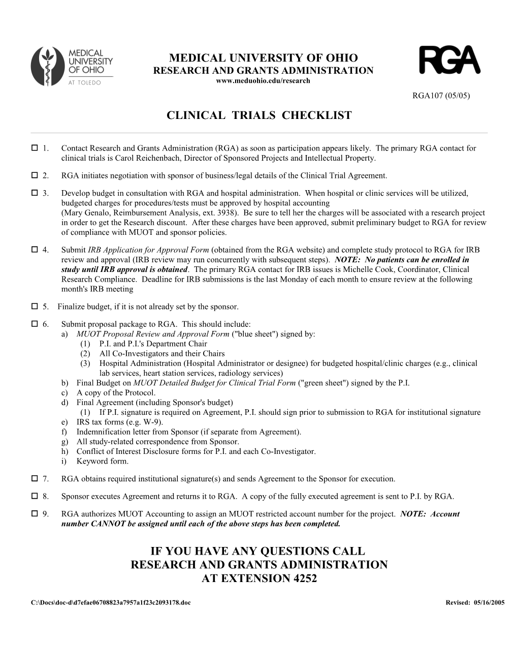Clinical Trials Checklist
