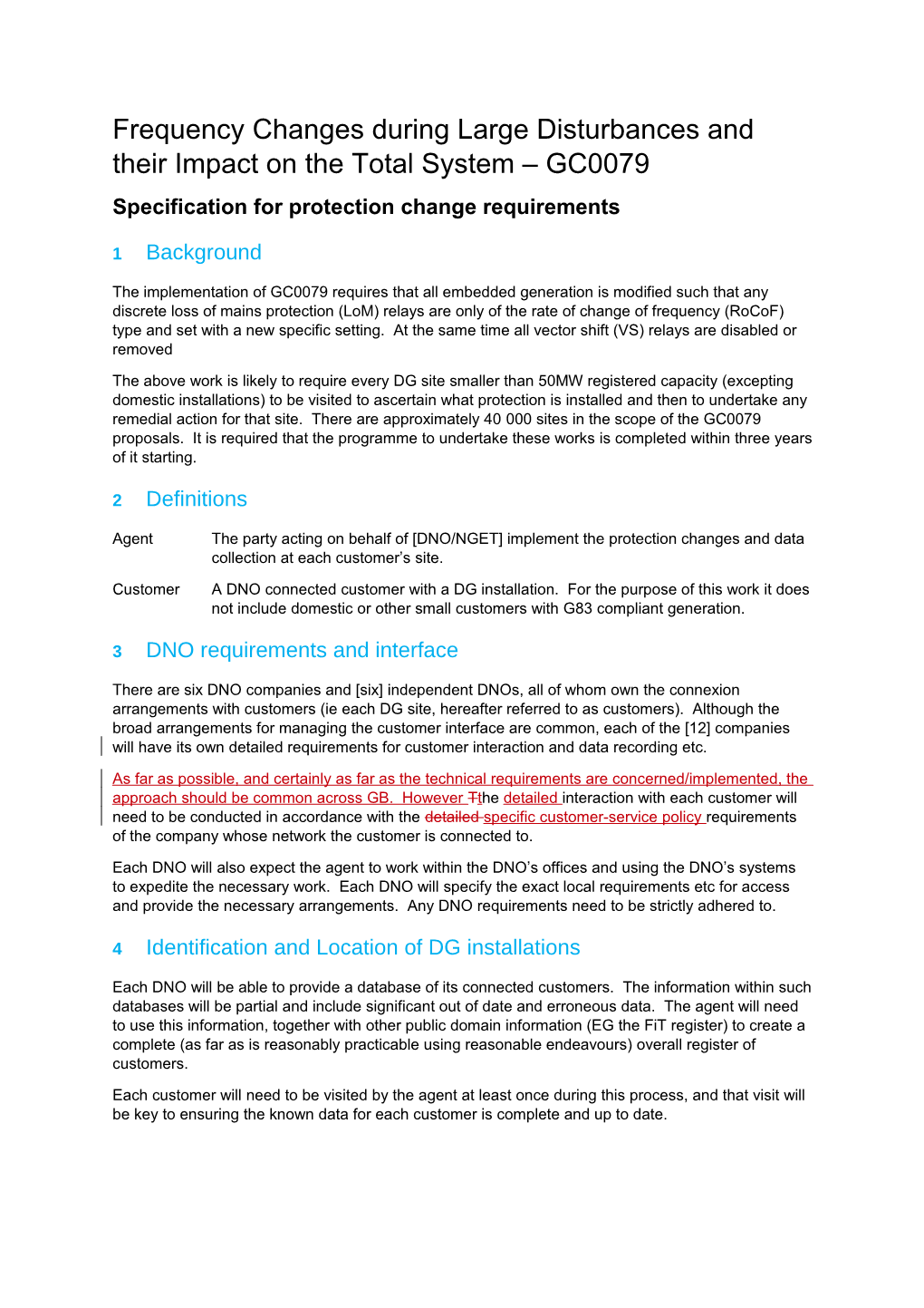 Specification for Protection Change Requirements