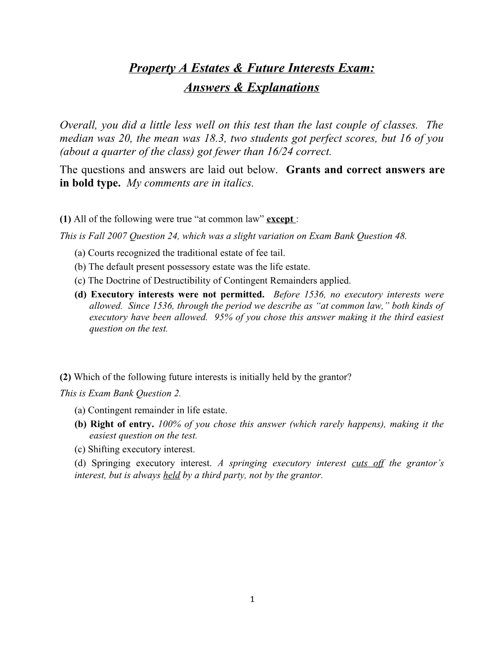 Property a Estates & Future Interests Exam