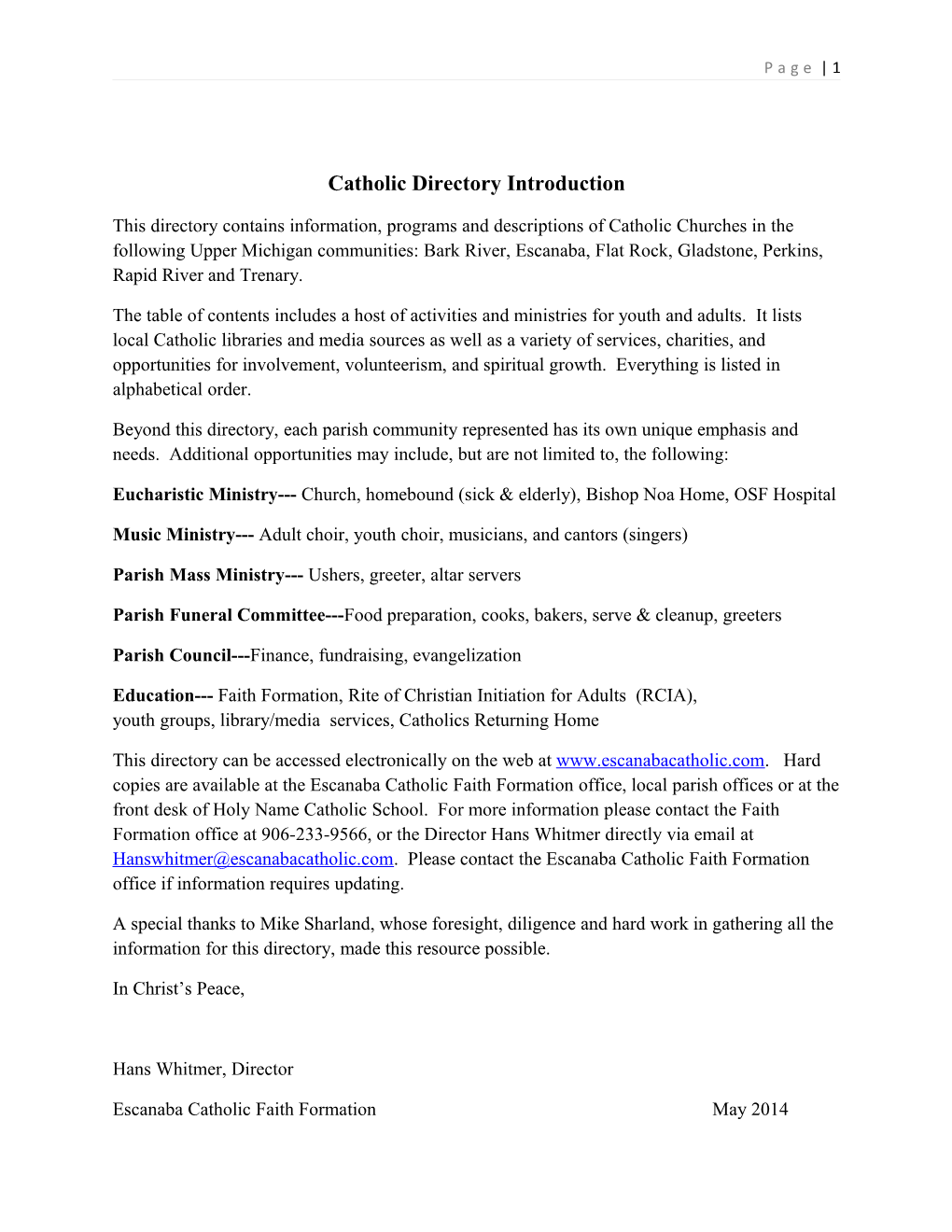 Catholic Directory Introduction