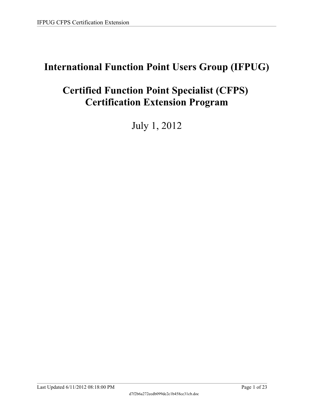 CFPS Activity-Credit Document