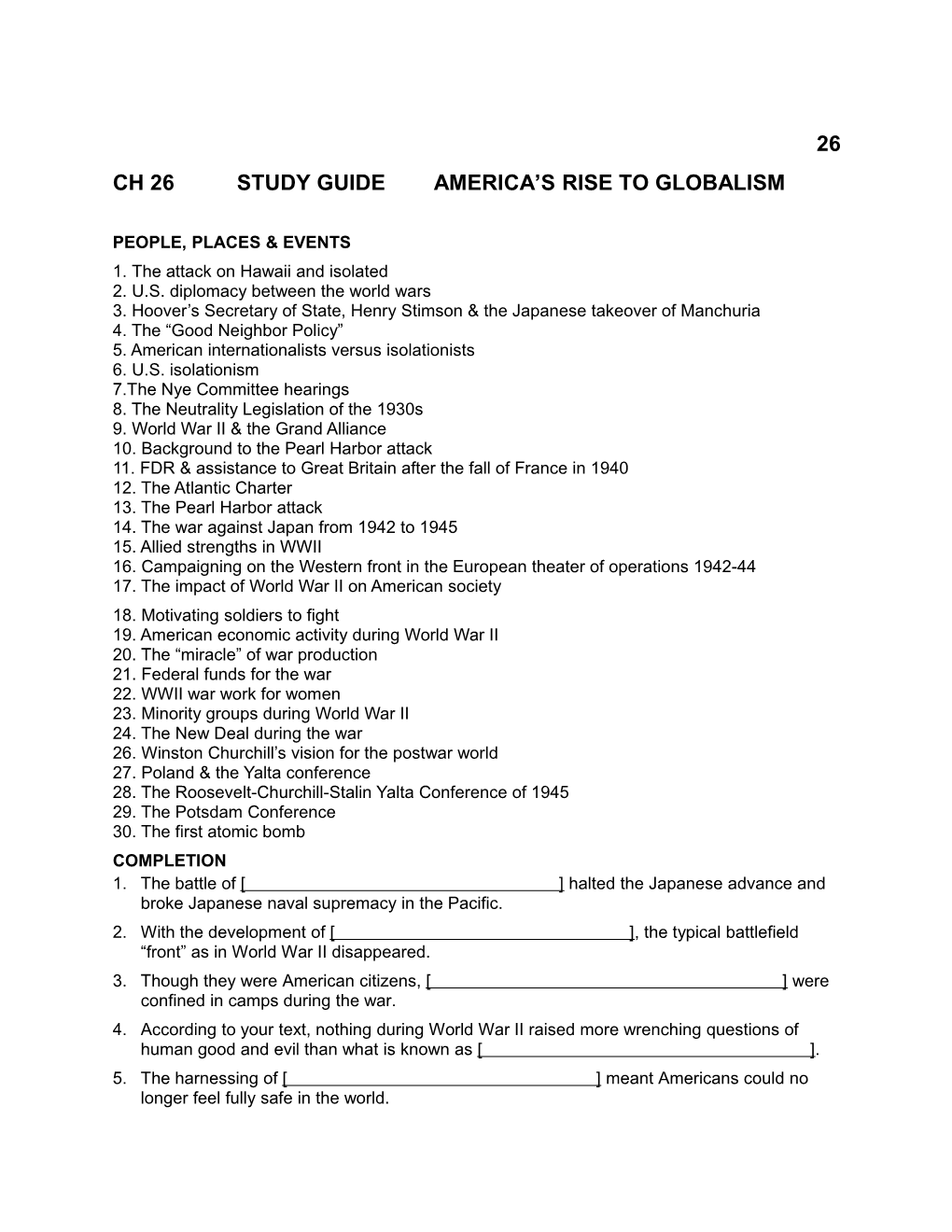 Ch 26 Study Guide America S Rise to Globalism