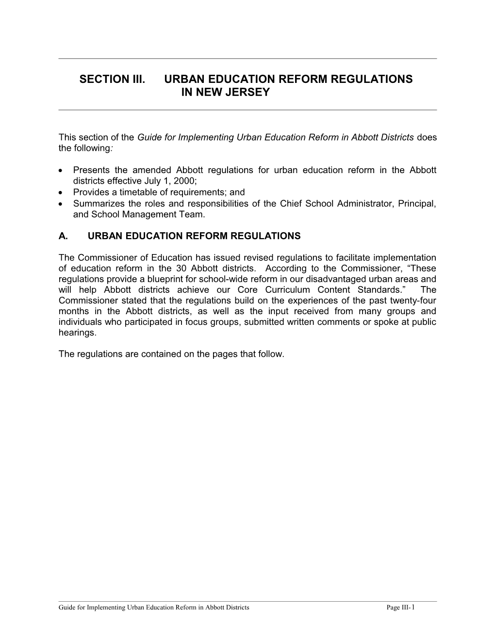 Section Iii. Urban Education Reform Regulations