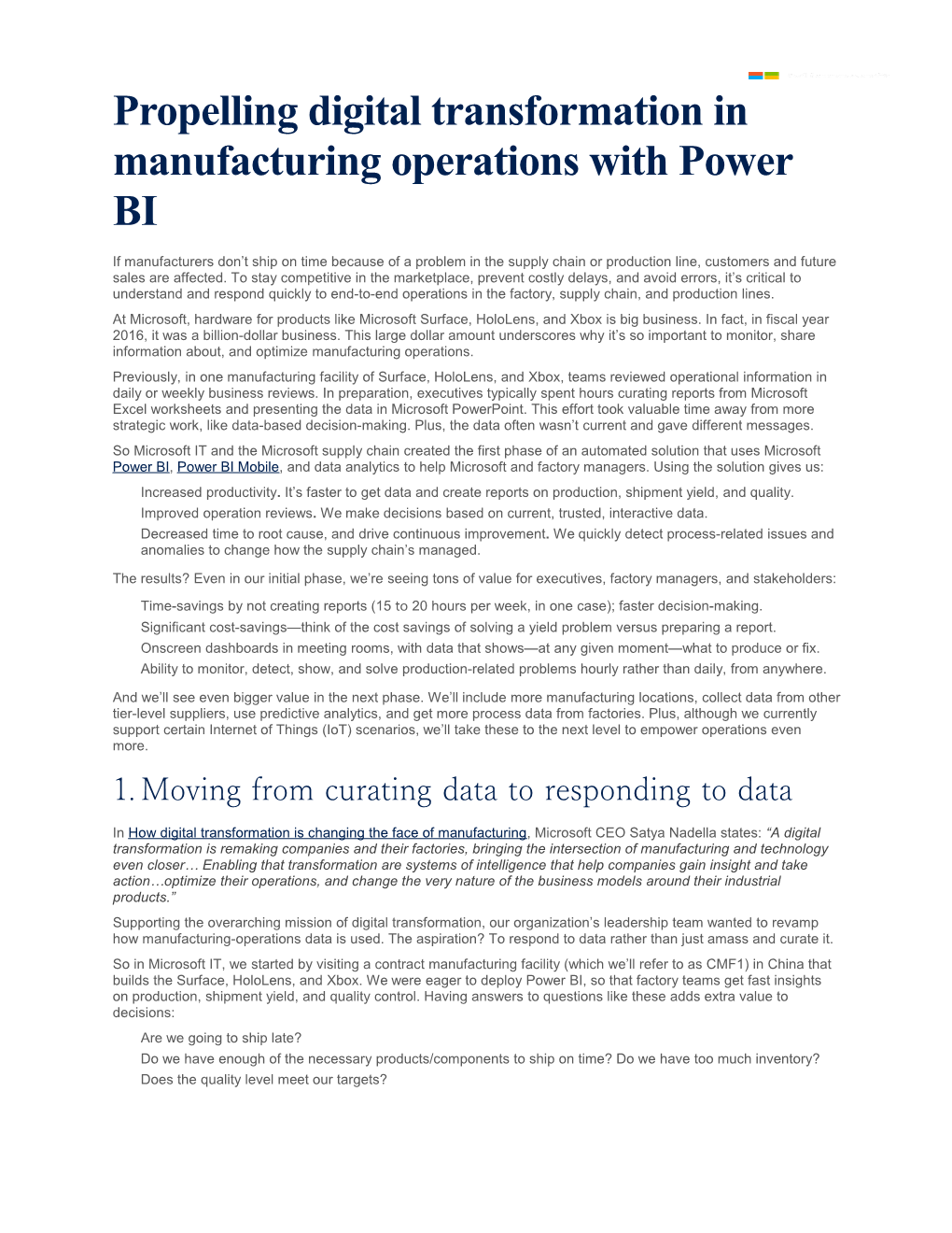 Propelling Digital Transformation in Manufacturing Operations with Power BI