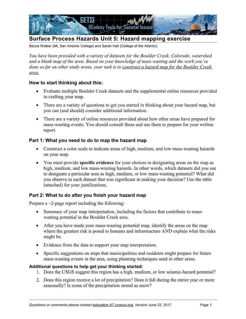 Surface Process Hazards Unit 5: Hazard Mapping Exercise