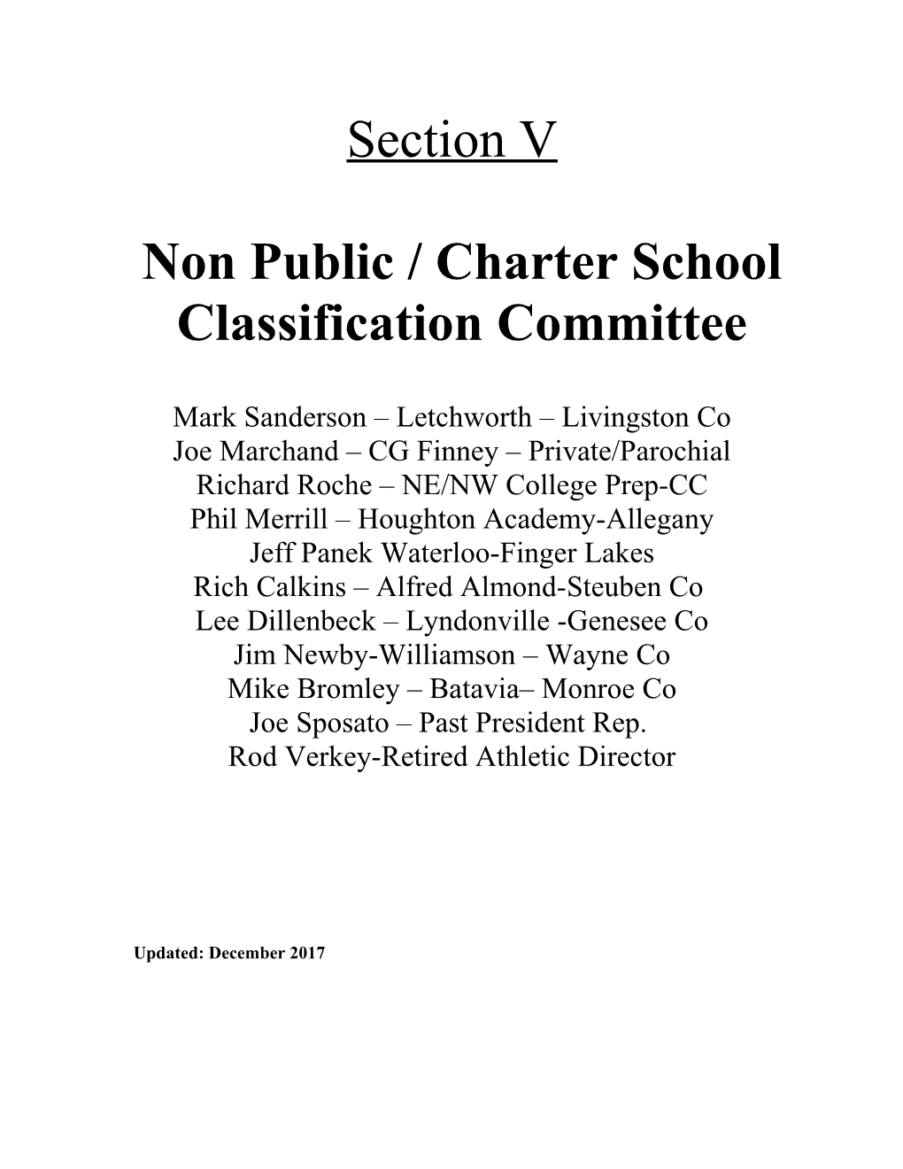 Section 5 Non Public School Classification Committee