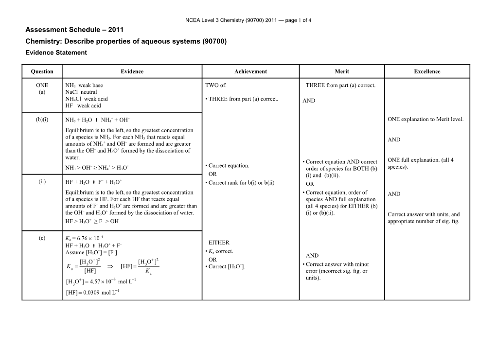 Level 3 Chemistry (90700) 2011 Assessment Schedule