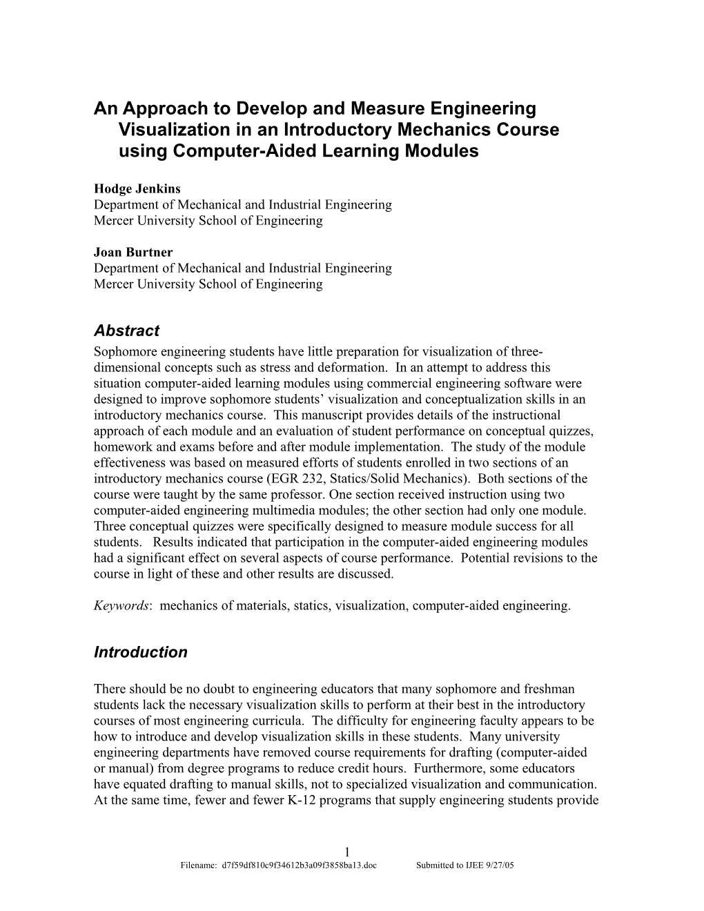 An Approach to Develop and Measure Engineering Visualization in an Introductory Mechanics Course