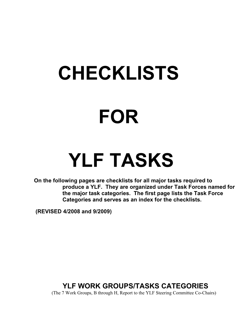 Ylf Work Groups/Tasks Categories