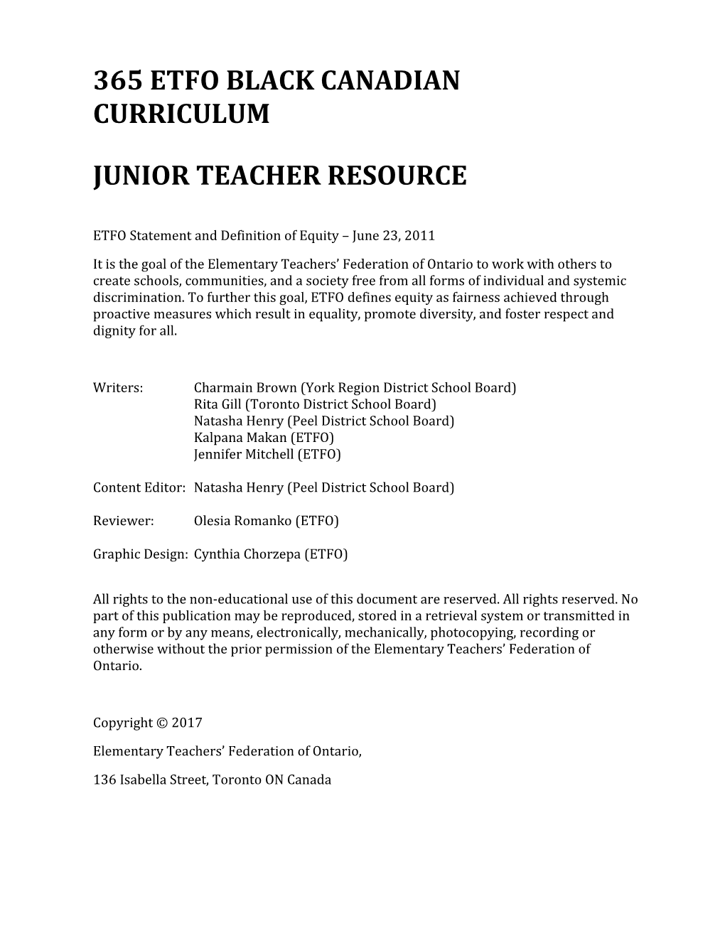 365 ETFO Black Canadian Curriculum - Junior