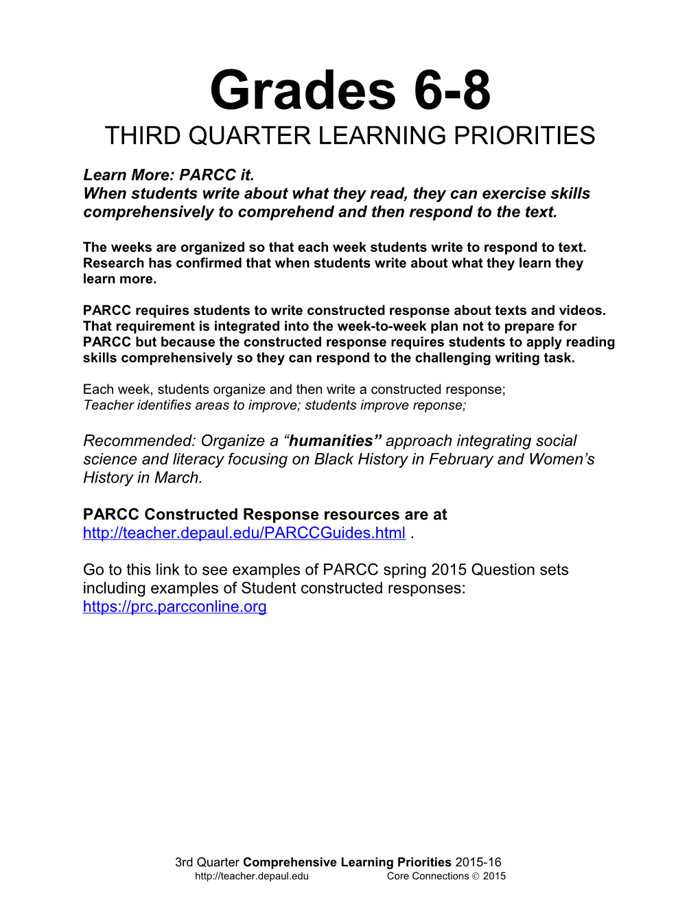 Third Quarter Learning Priorities