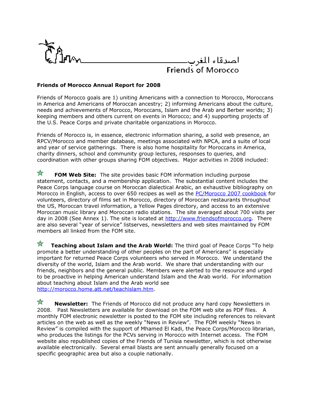 Friends of Morocco Annual Report for 1999