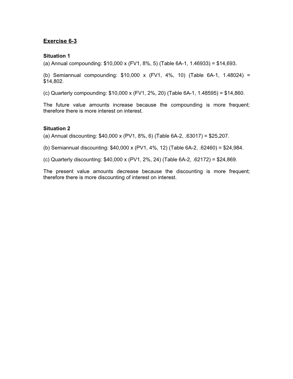 (A) Annual Compounding: $10,000 X (FV1, 8%, 5) (Table 6A-1, 1.46933) = $14,693