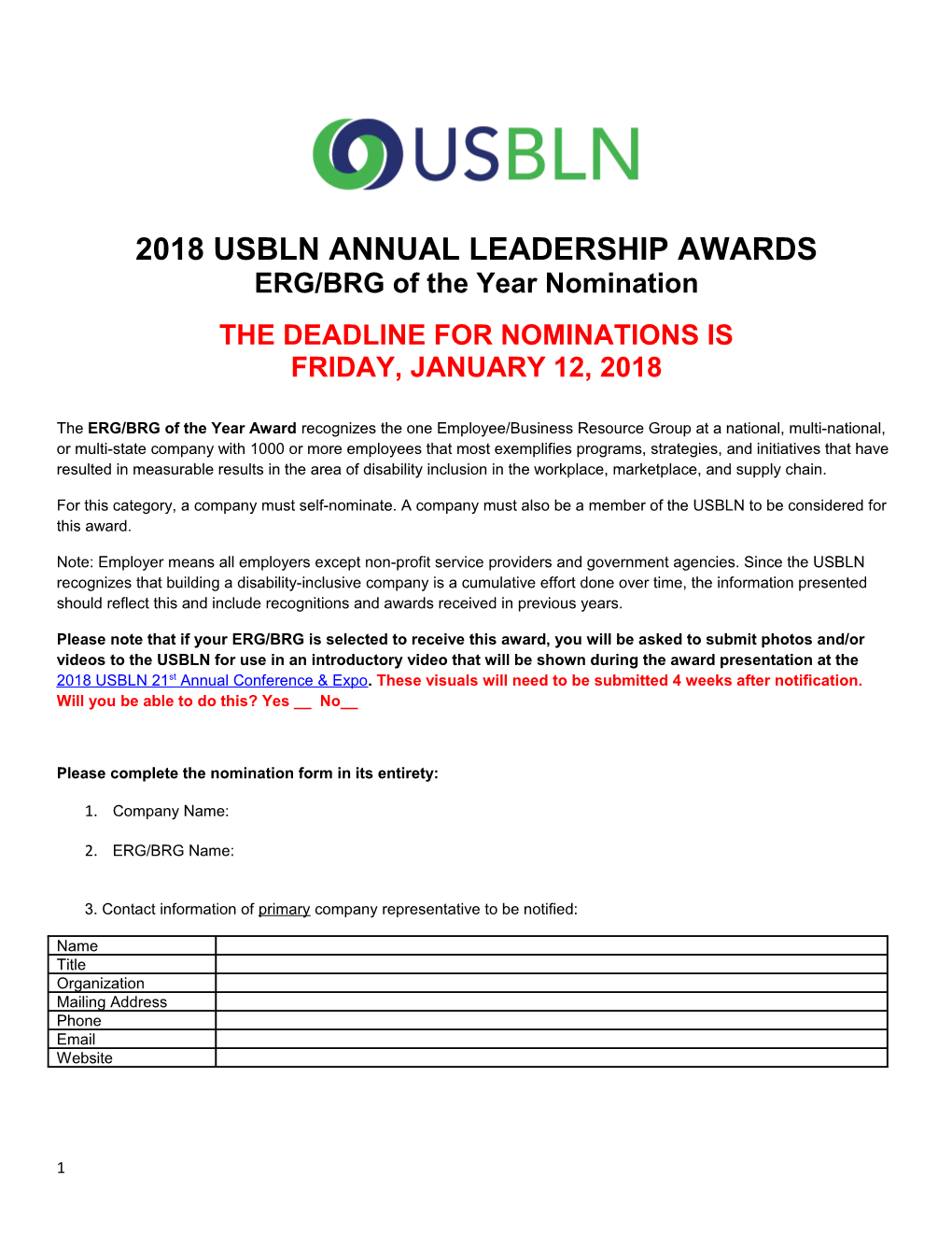 2018 Usbln Annual Leadership Awards