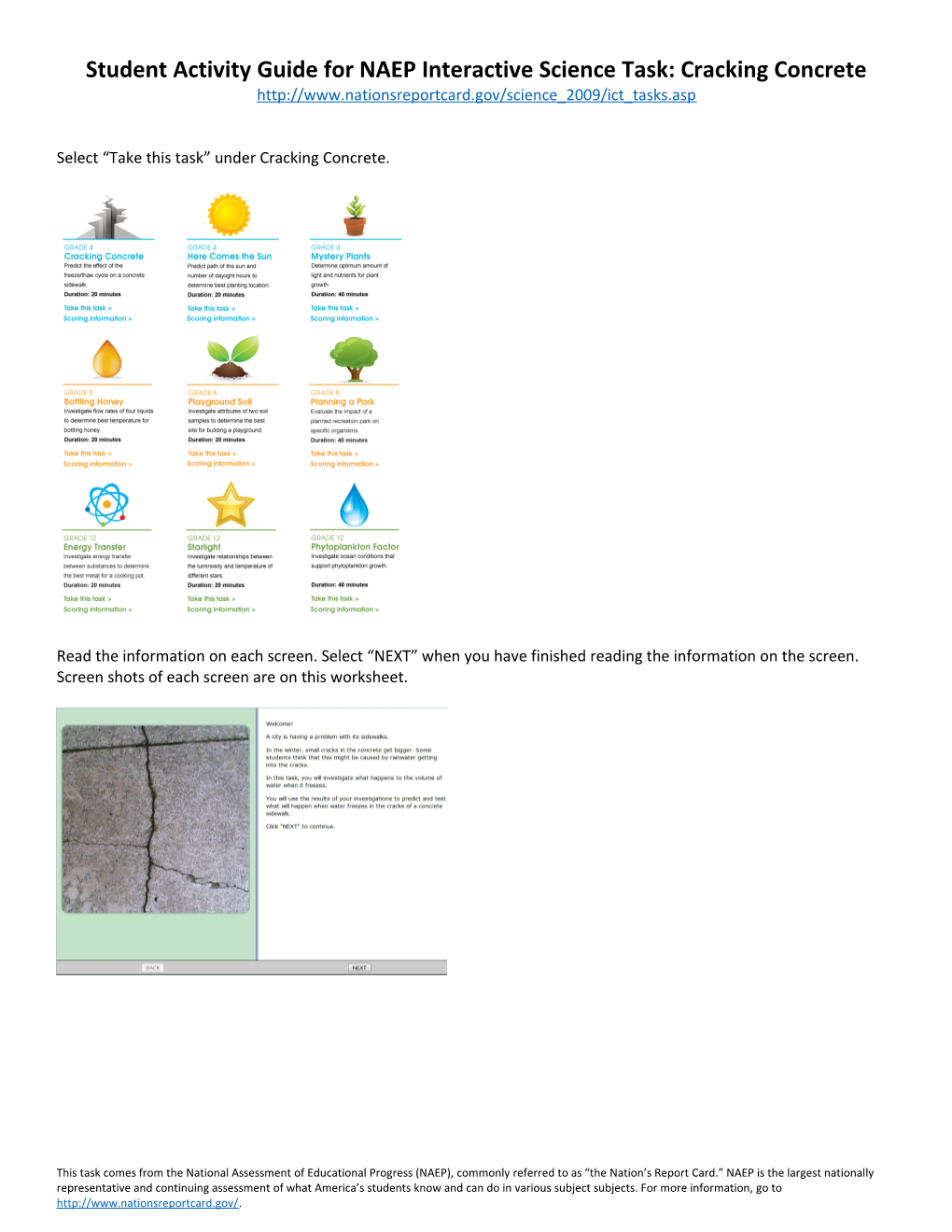 Student Activity Guide for NAEP Interactive Science Task: Cracking Concrete