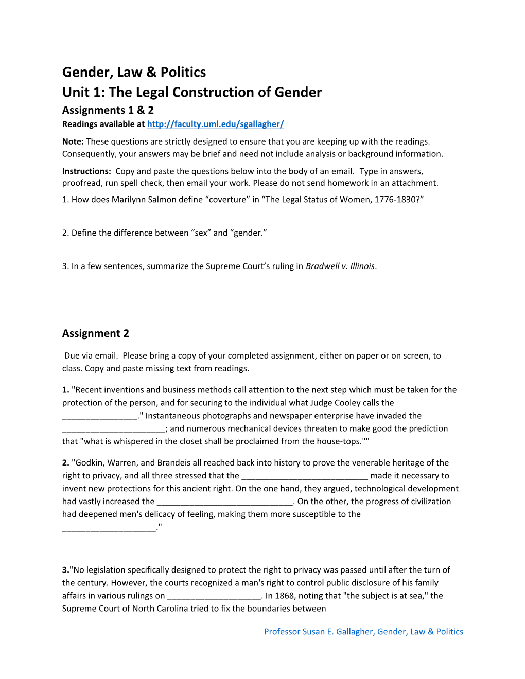 Unit 1: the Legal Construction of Gender