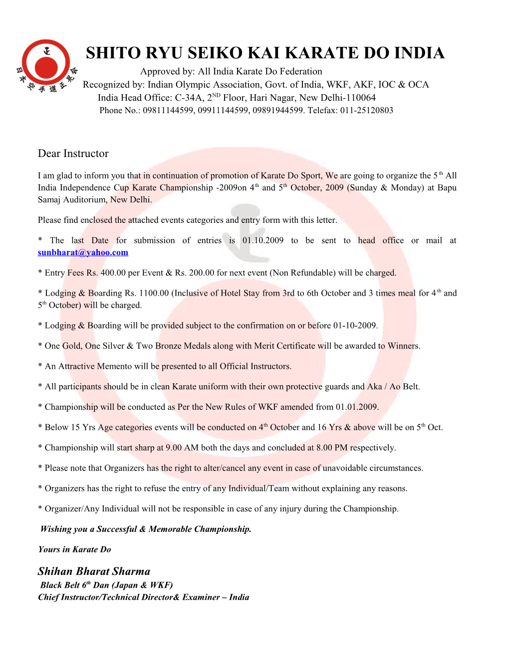 Approved By: All India Karate Do Federation