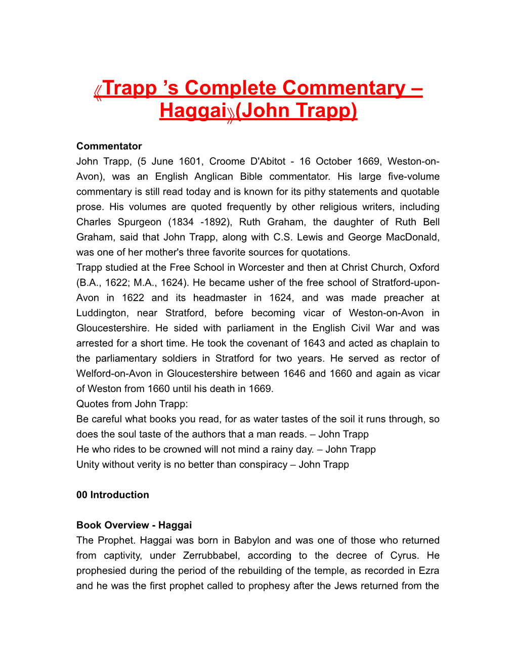 Trapp S Complete Commentary Haggai (John Trapp)