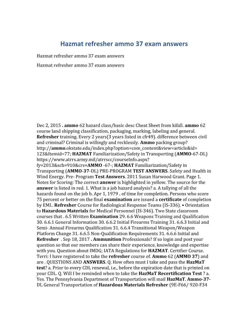 Hazmat Refresher Ammo 37 Exam Answers