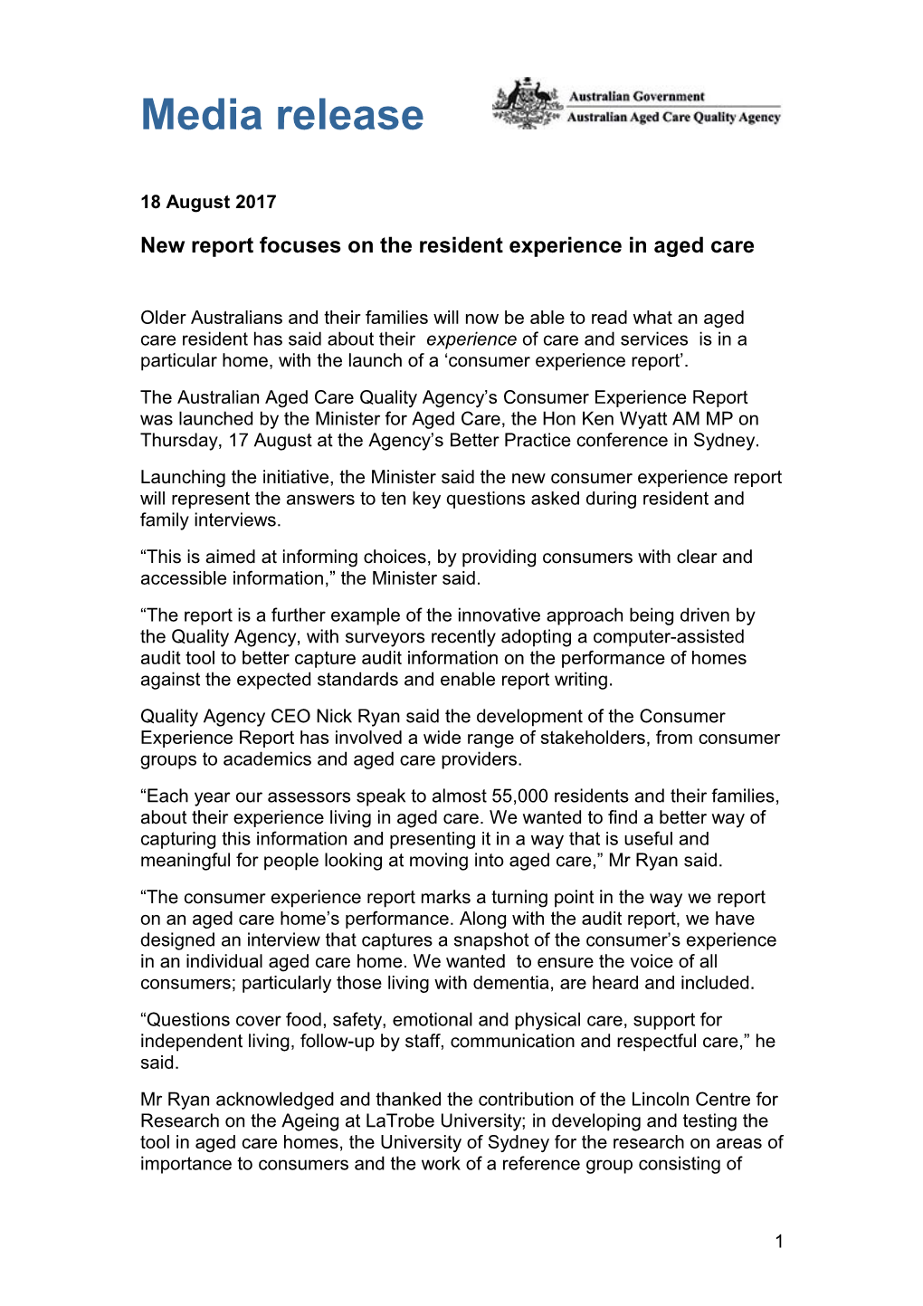 New Report Focuses on the Resident Experience in Aged Care