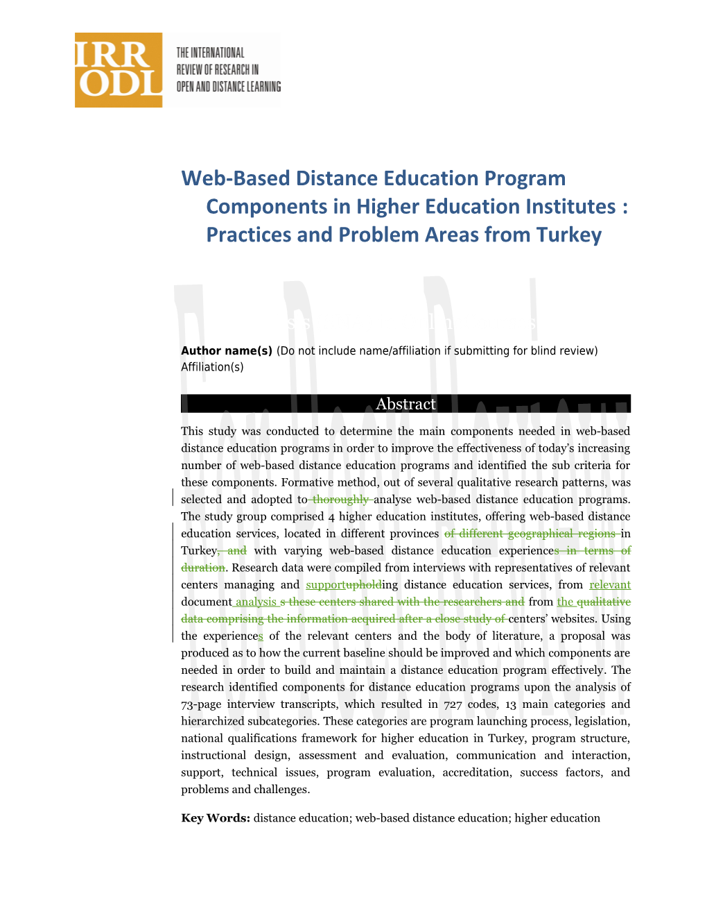 Web-Based Distance Education Program Components in Higher Education Institutes: Practices