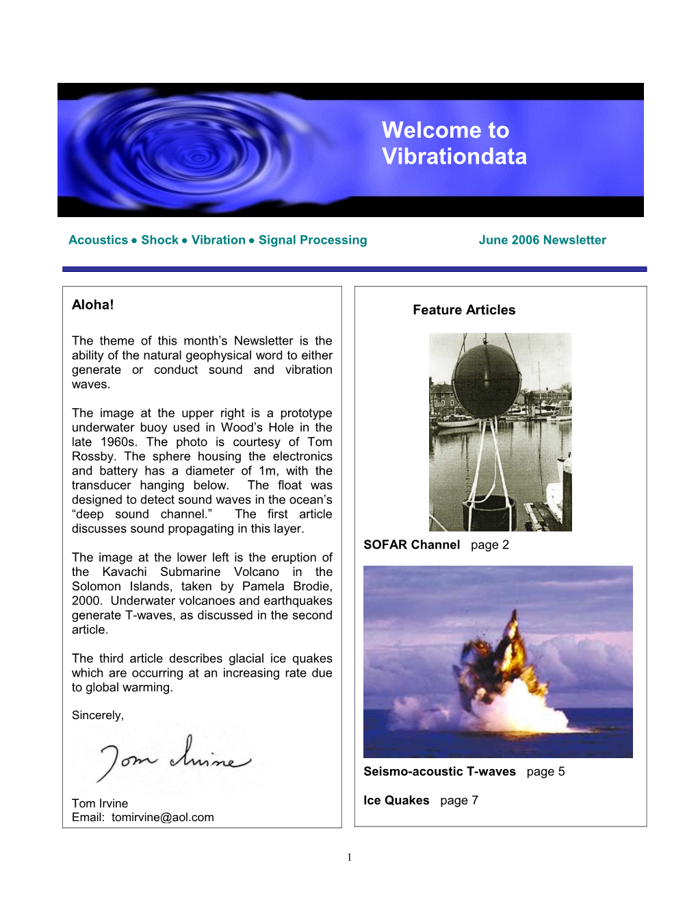 Acoustics Shock Vibration Signal Processing June 2006 Newsletter