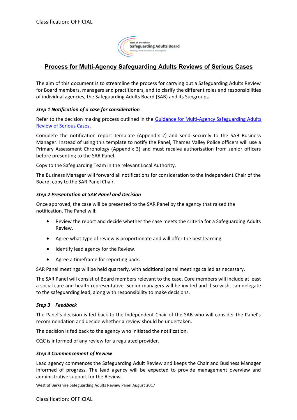 Process for Multi-Agency Safeguarding Adults Reviews of Serious Cases