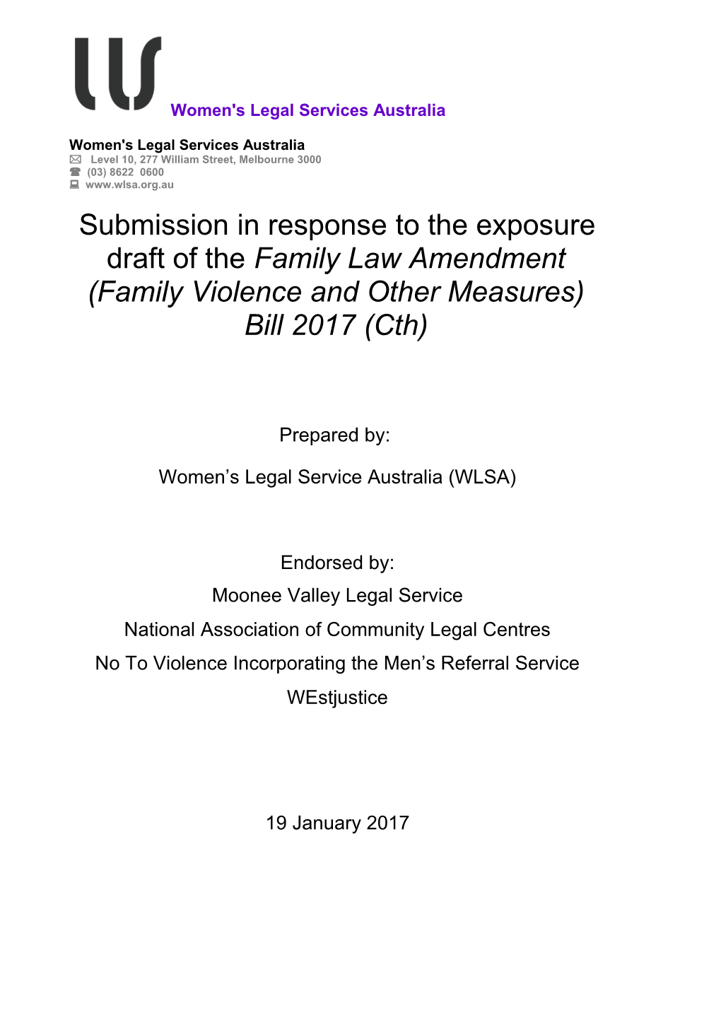 Submission - Australian Womens Legal Services Australia