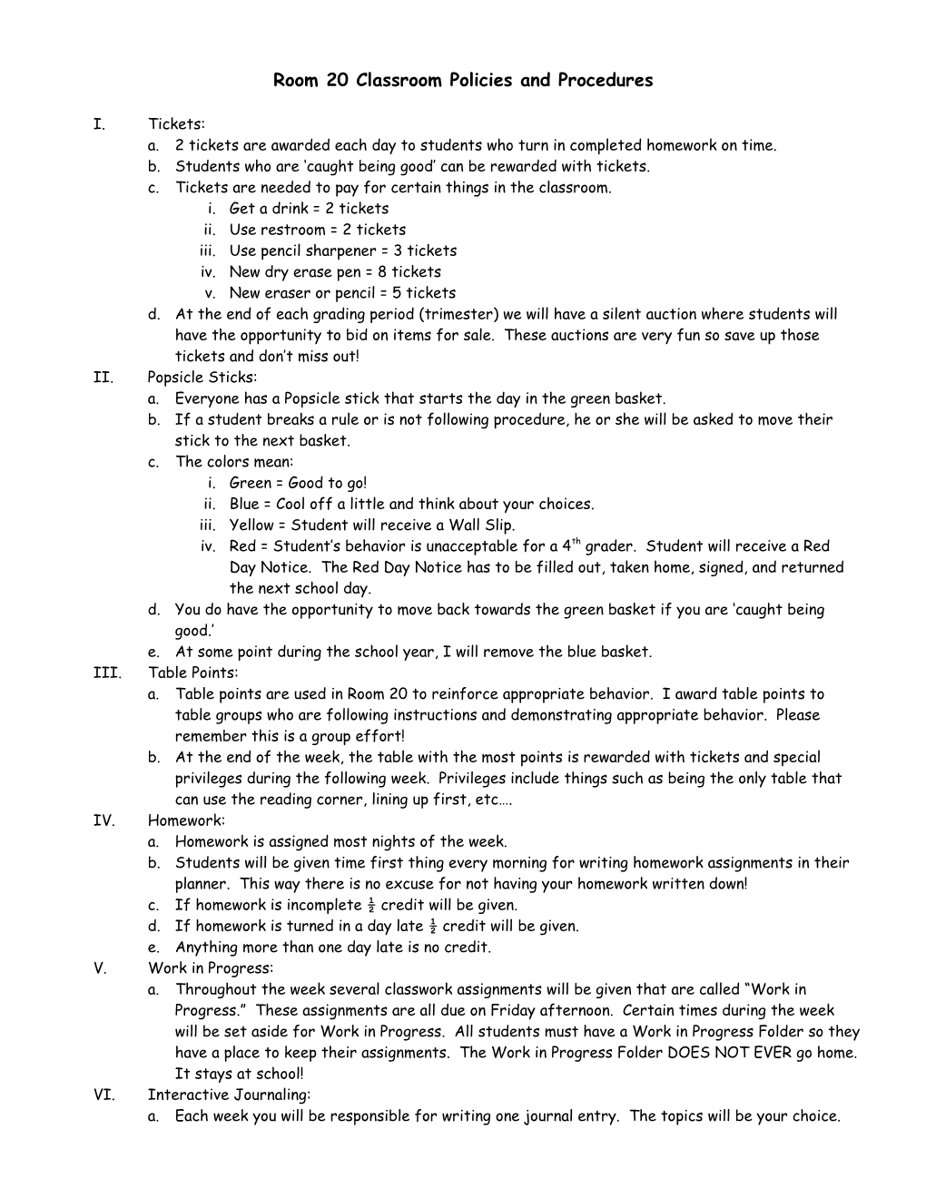 Room 17 Classroom Procedures