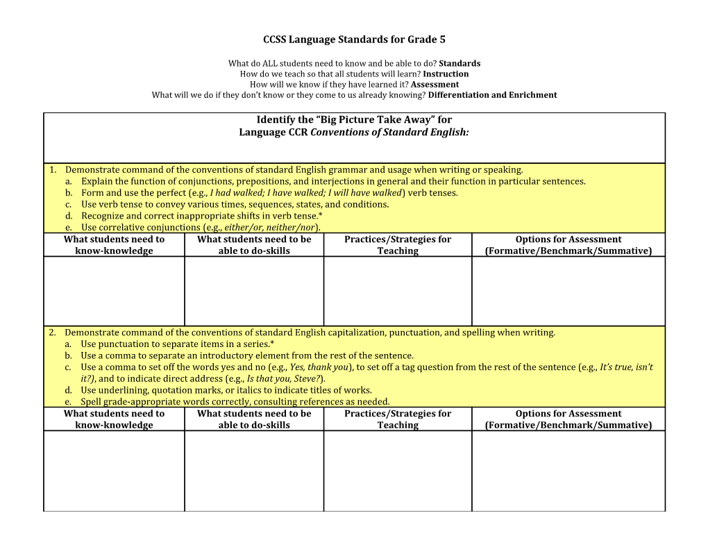 CCSS Language Standards for Grade 5