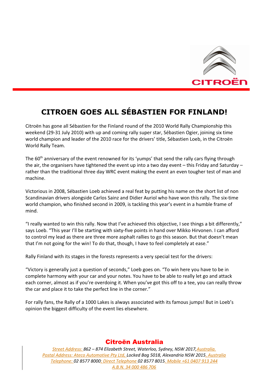 Citroen Goes All Sébastien for Finland!