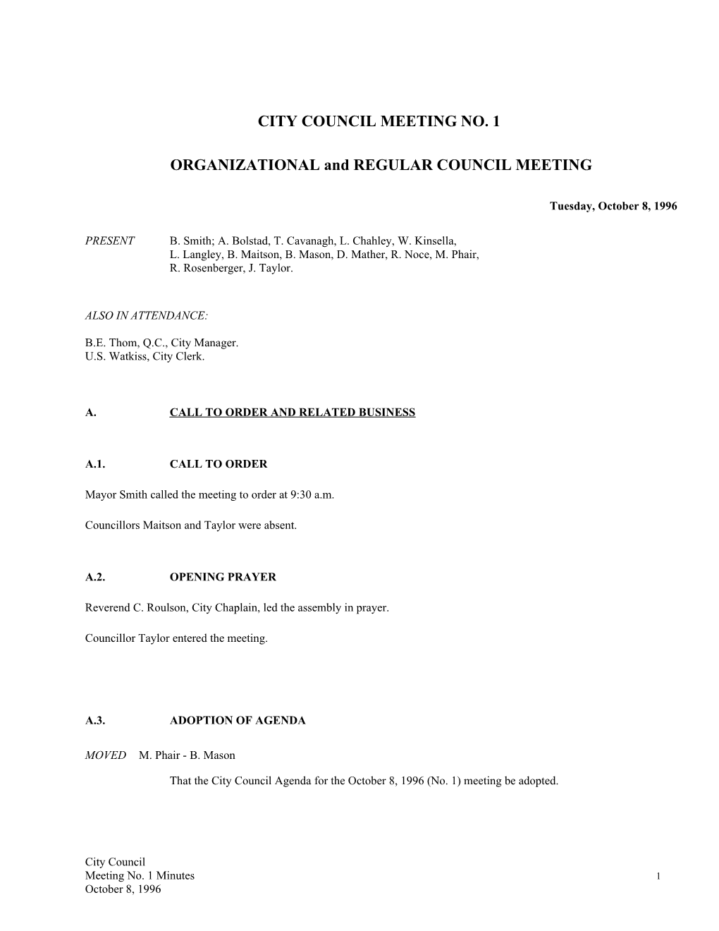 City Council Meeting No. 1