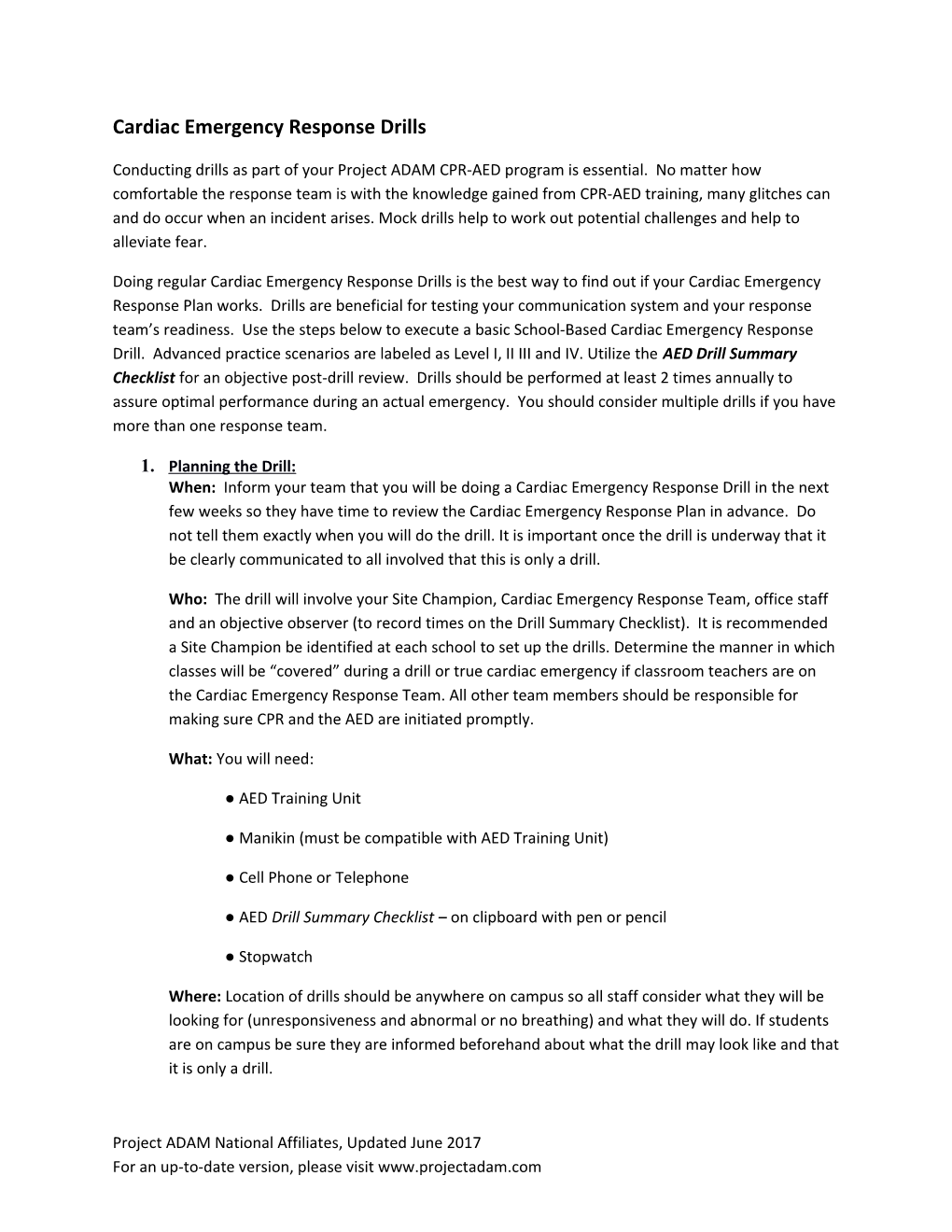 Cardiac Emergency Response Drills