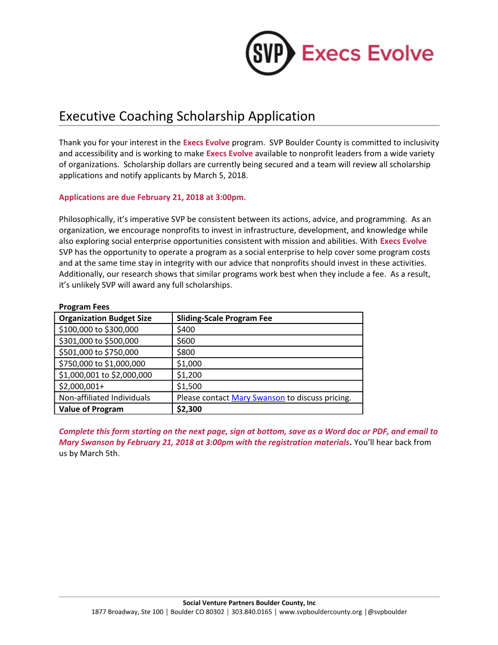 Executive Coaching Scholarship Application