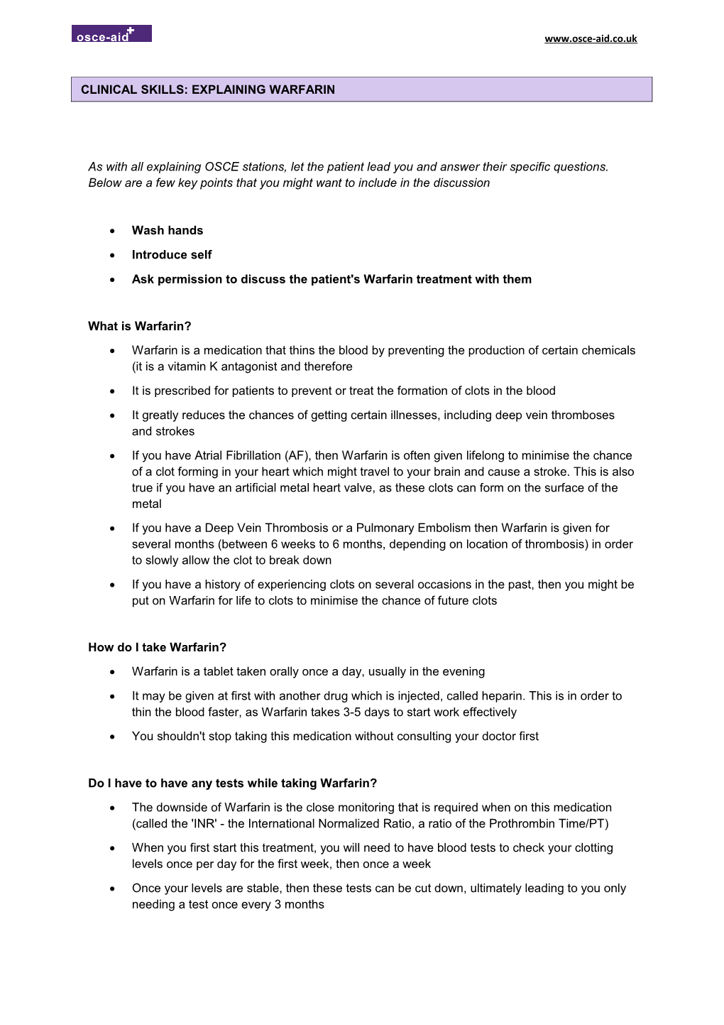 As with All Explaining OSCE Stations, Let the Patient Lead You and Answer Their Specific