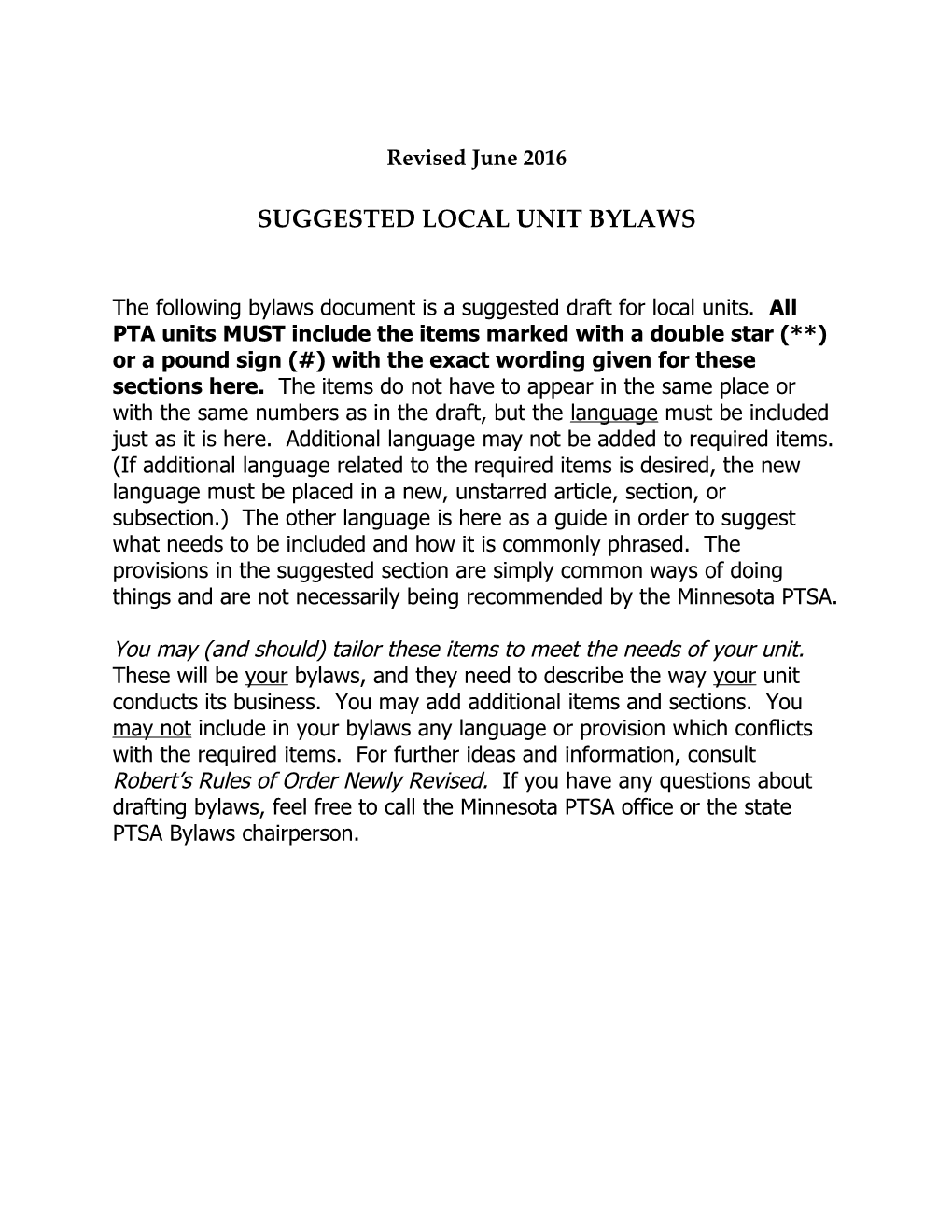 Suggested Local Unit Bylaws
