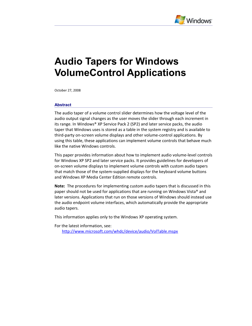 Audio Tapers for Windows Volume Control Applications