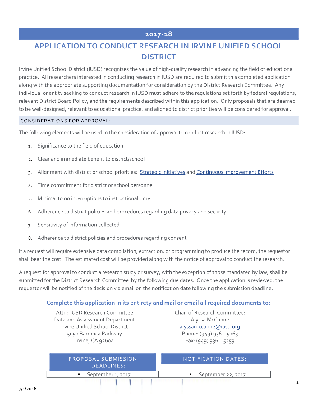 Application to Conduct Research in Irvine Unified School District