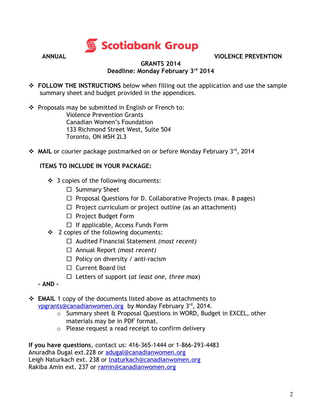 Annual Violence Prevention Grants 2014