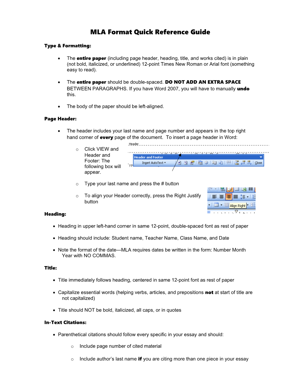 MLA Format Quick Reference Guide