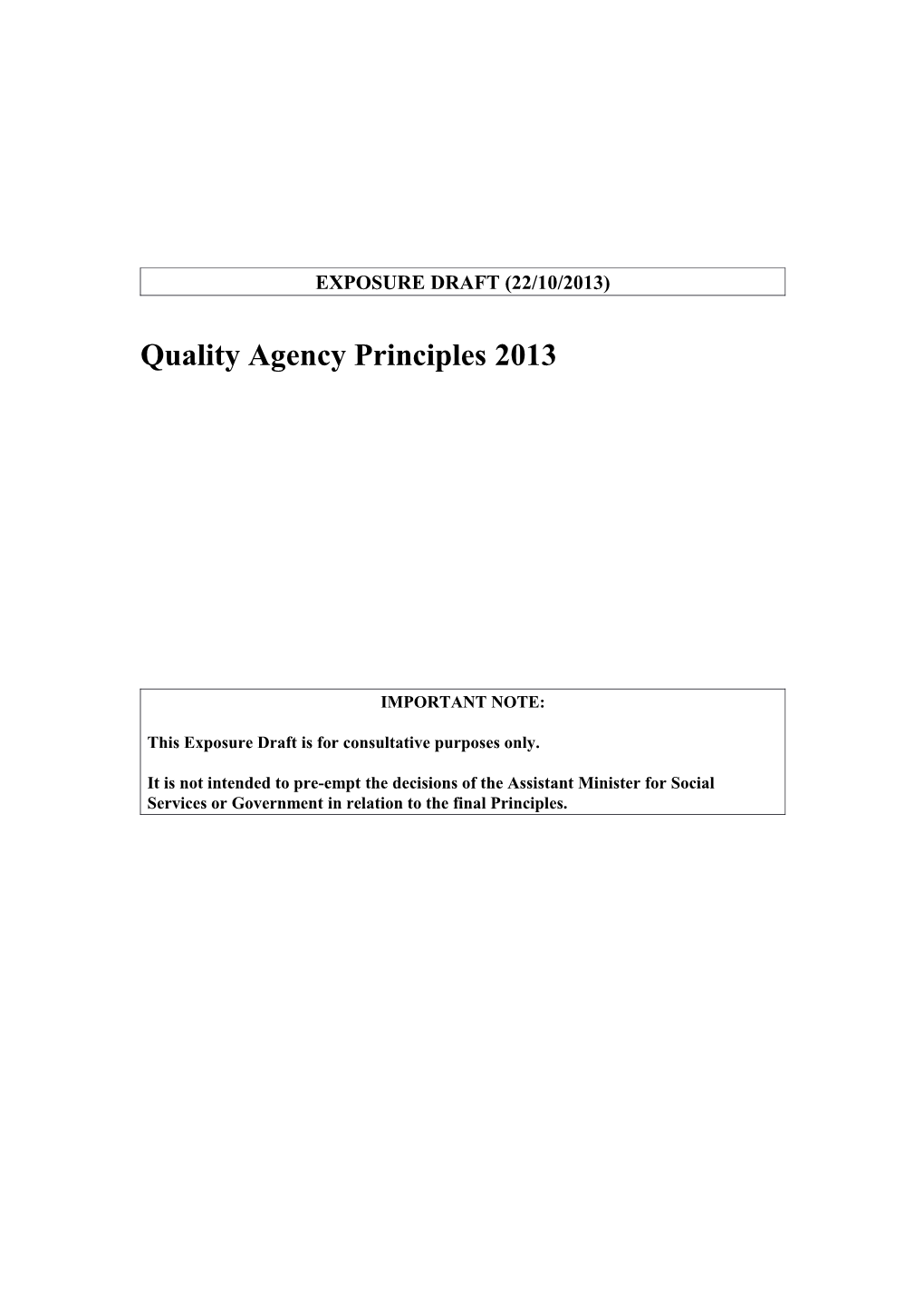 Quality Agency Principles 2013