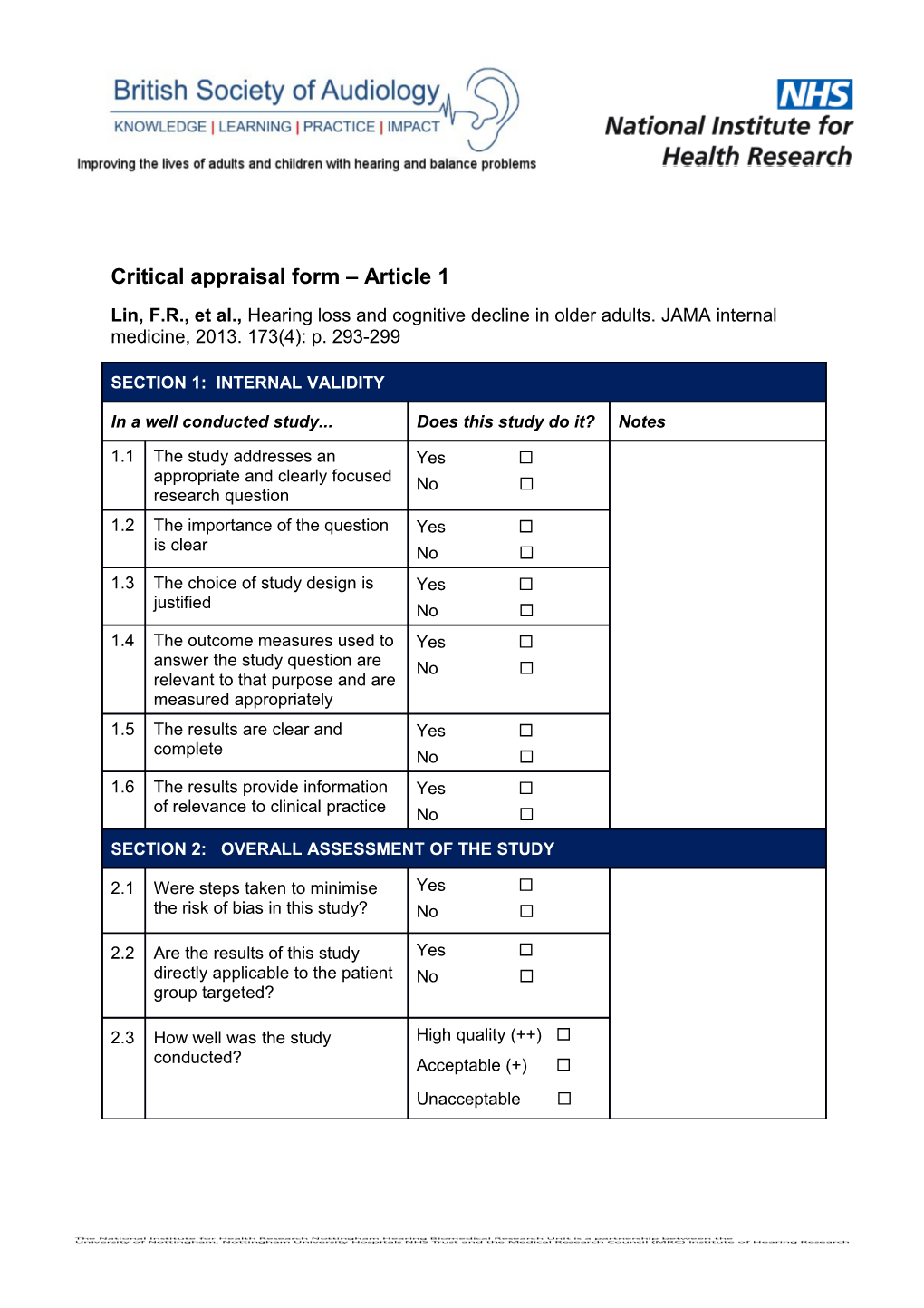 Critical Appraisal Form Article 1