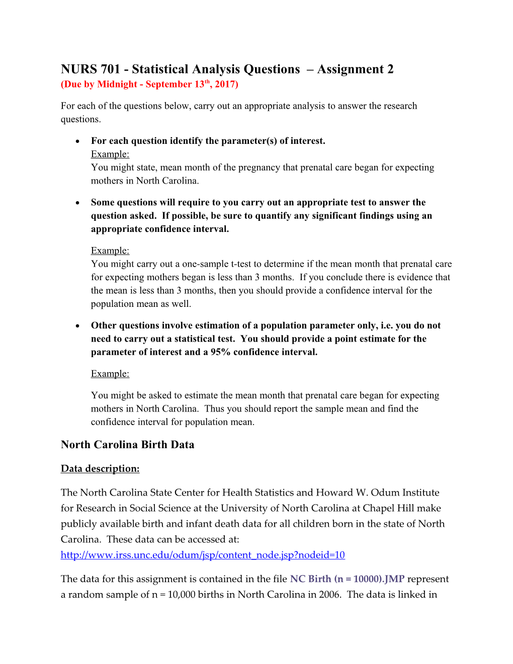 NURS 701 - Statistical Analysis Questions Assignment 2 (Due by Midnight - September 13Th