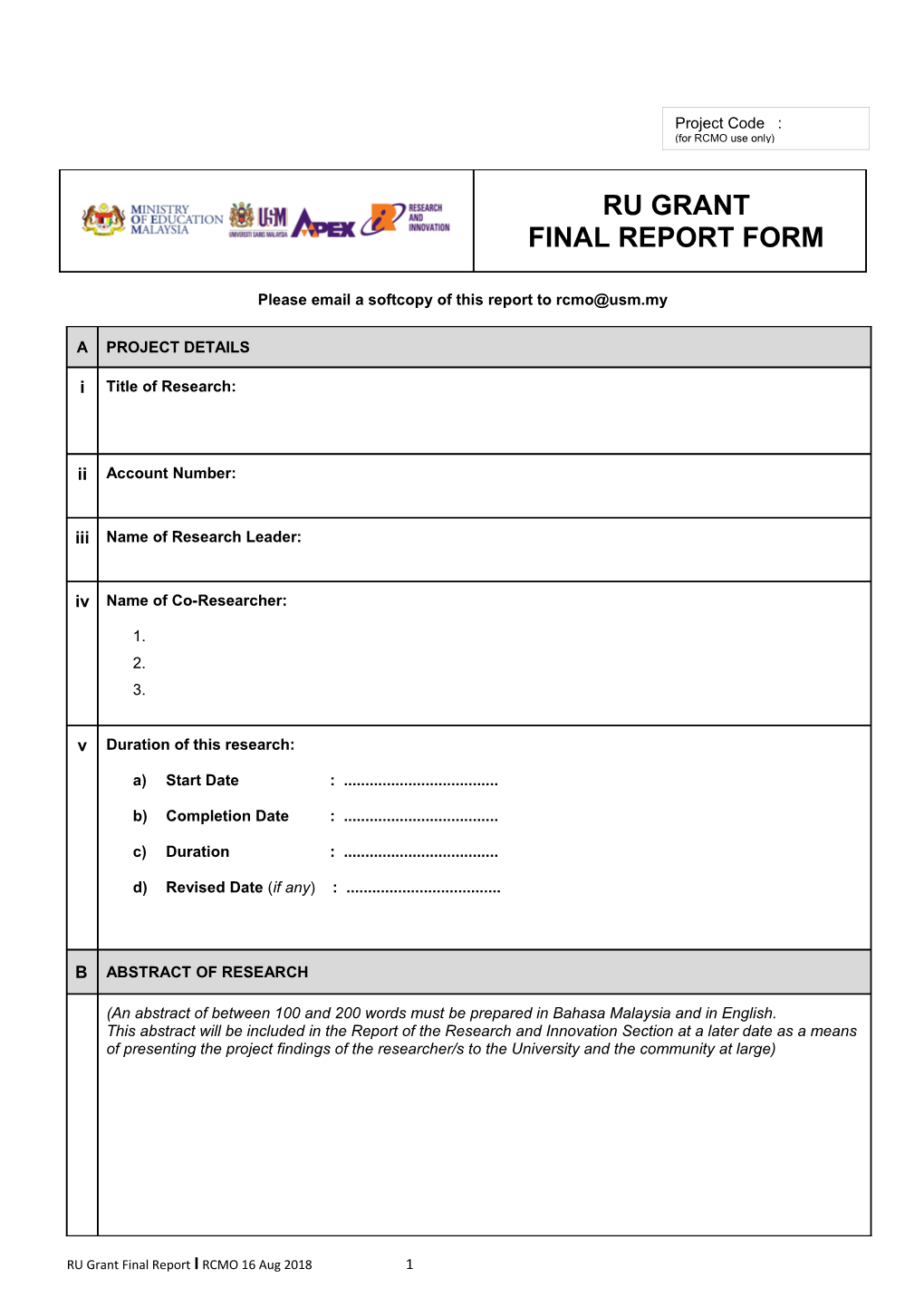 Please Email a Softcopy of This Report To