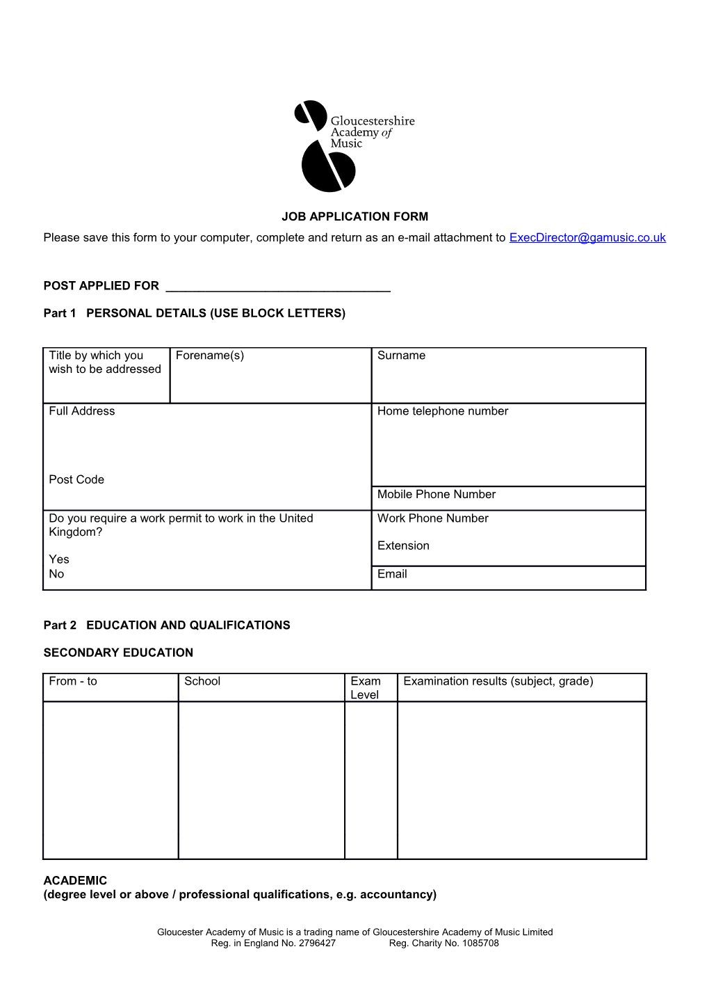 SCF Application Form - Blank