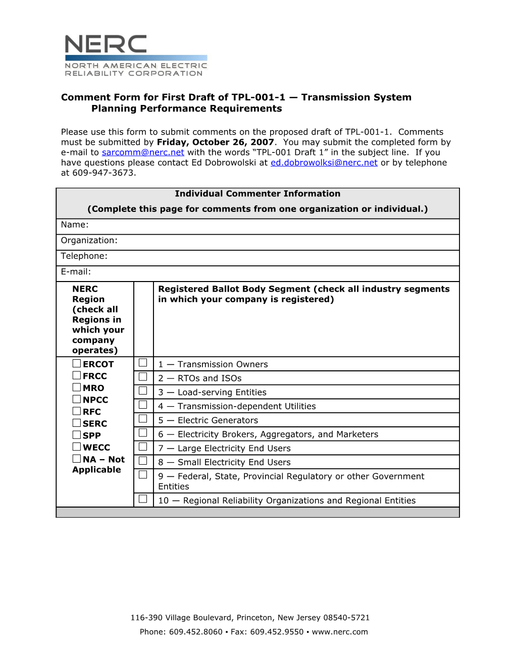 Comment Form ATFN 1St 30-Day Post TPL-001 12Sep07