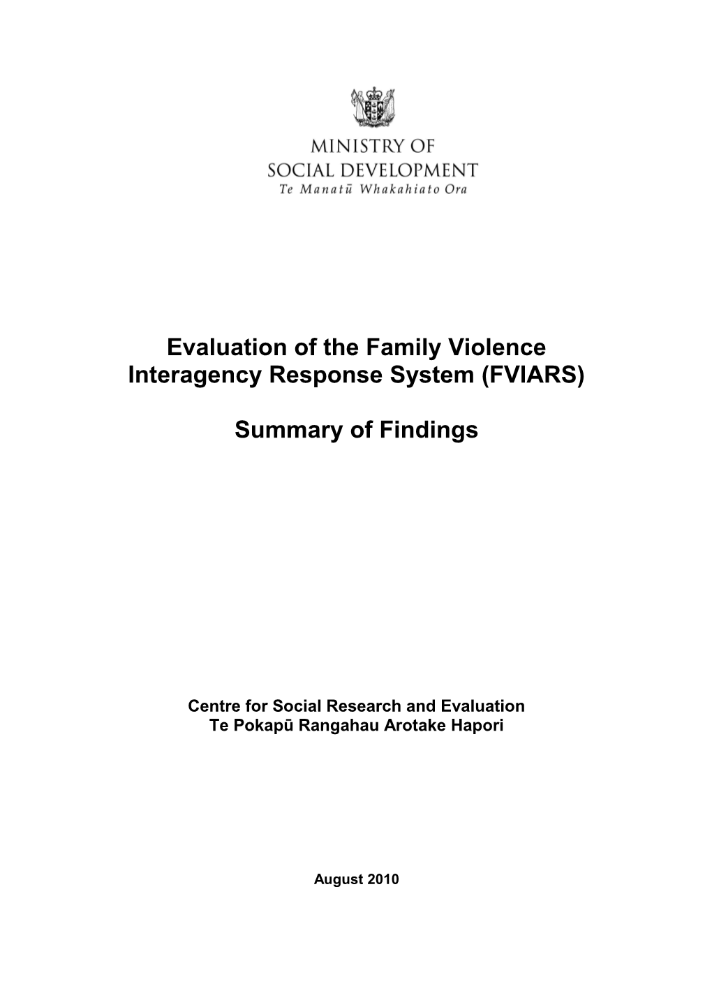 Evaluation of the Family Violence Interagency Response System (FVIARS)