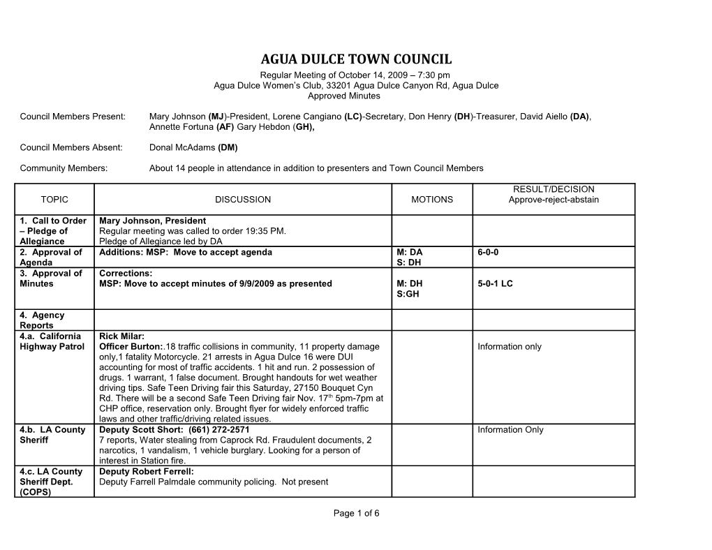 Agua Dulce Town Council